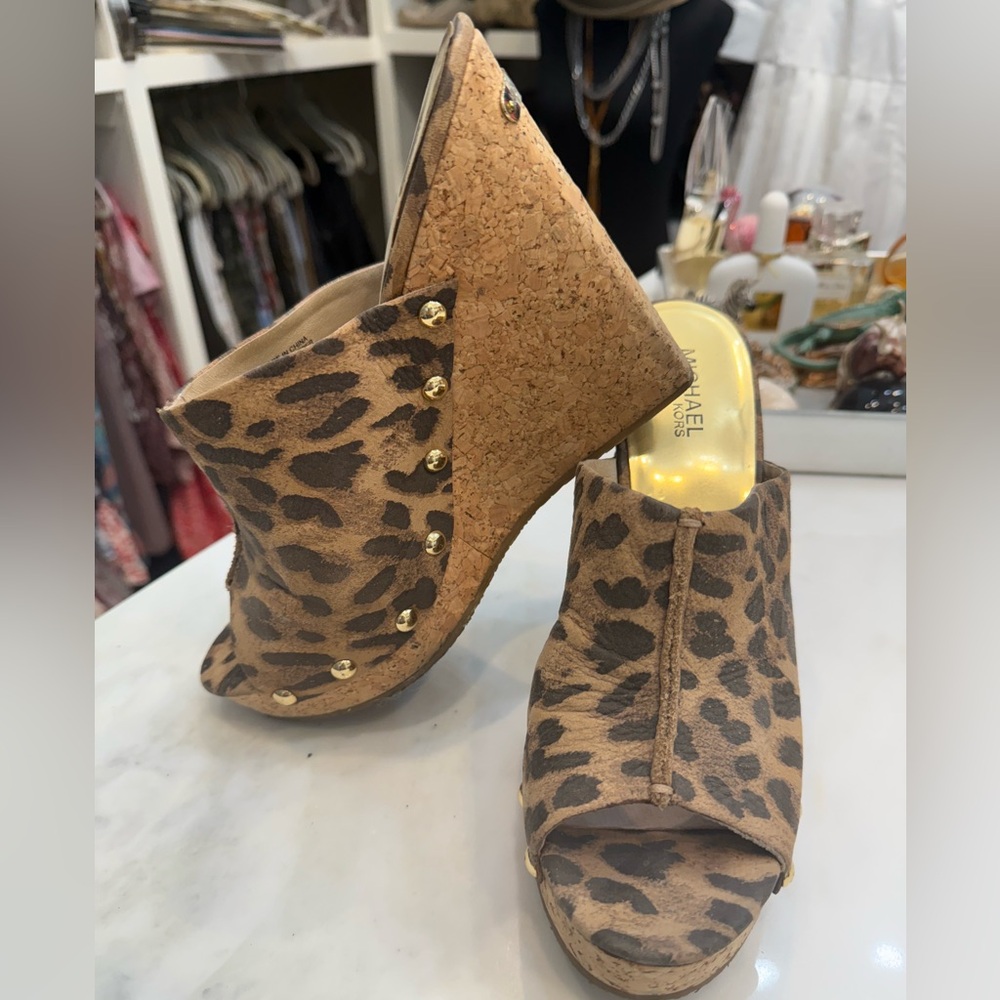 Michael by Michael Kors Leopard Print Wedge Sandals